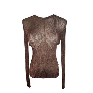 Ted Baker Women's Ribbed Metallic Pullover Sweater Brown Size 3
